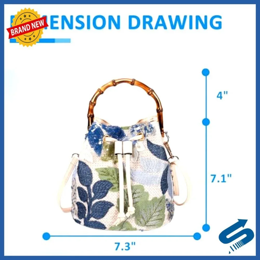 Hand Embroidered Straw Tote Bag Bohemian Beach Vacation Travel Daily Use